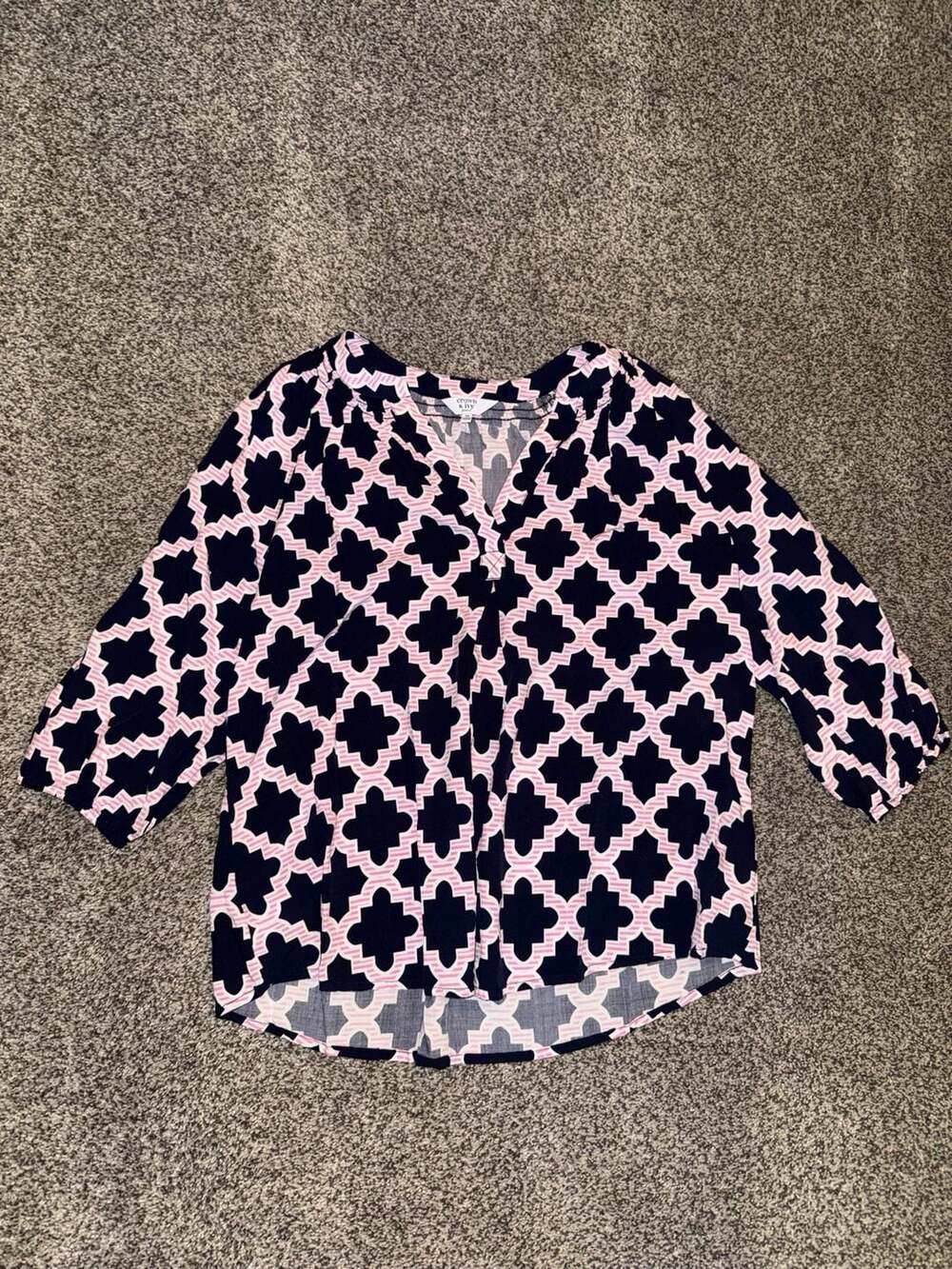 Crown & Ivy Blouse Size PS Navy Pink Geometric Tunic Top